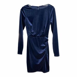 B. Darlin Juniors Dress Mini Body con Long Sleeve Faux Wrap Skirt Open Back Blue
